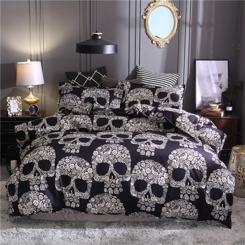 Luxury Cartoon Sugar Skulls Black Duvet Cover Bedding Set