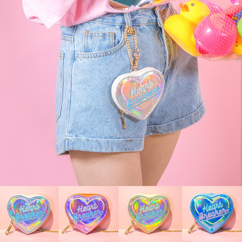 Chic Heart Shape Laser Hologram Wallet Coin Purse