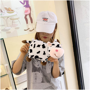 Cute Funny Moo Cow Soft Plush Doll Shoulder Purse Bag