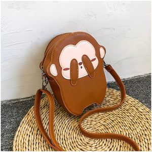 Cute See No Evil Brown Monkey Design Mini Leather Purse Shoulder Bags