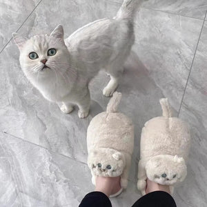 Cute Cuddly Cat Hug Furry Home Floor Slippers Shoes Slippers