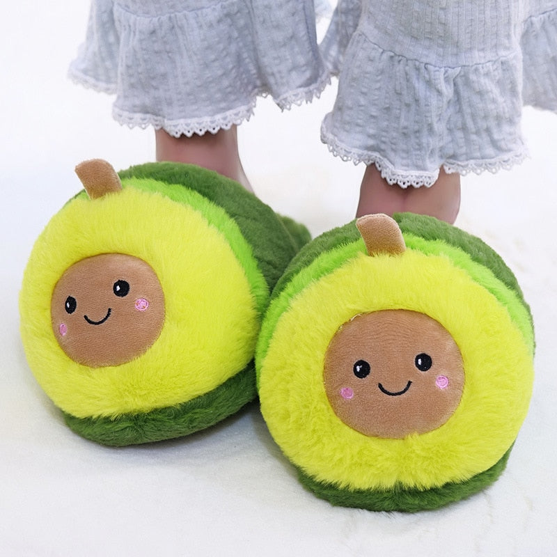 Cute Cartoon Avocado Indoor Soft Home Plush Slippers Shoes
