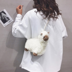 Lovely White Alpaca Plush Stuffed Purse Shoulder Bag