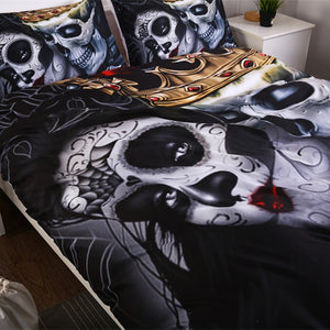 King & Queen Sugar Skull Beaut Kiss Duvet Cover Bedding Set