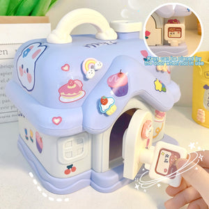 Cute Little Cottage House Shape Piggy Bank Money Box with Stickers and Lock Key for Girls