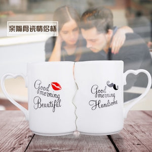 2Pcs/Set Couple Lovers Kiss Ceramic Coffee Mug Wedding Gift