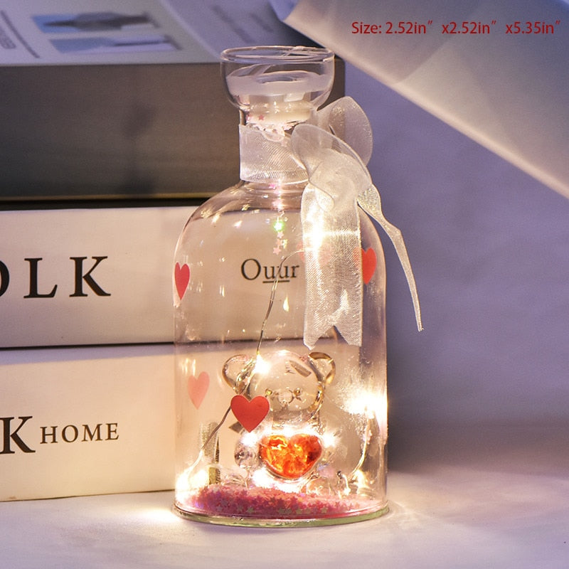 LED Crystal Glass Bottle Night Light Desk Lamp Decor Gift