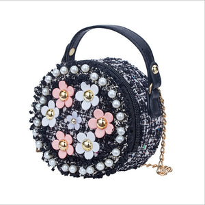 Flower Princess Perl Girls Shoulder Bags