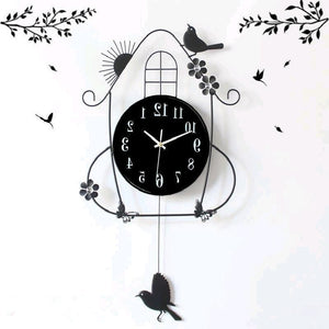 Iron Craft Bird House Swing Hanging Bird 12 Inch Pendulum Wall Clock
