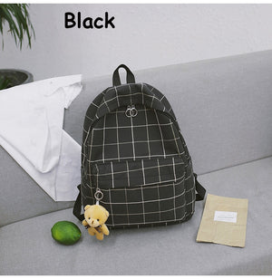 Lovely Small Plaid Canvas Backpack Student Bag for Teenage Girls