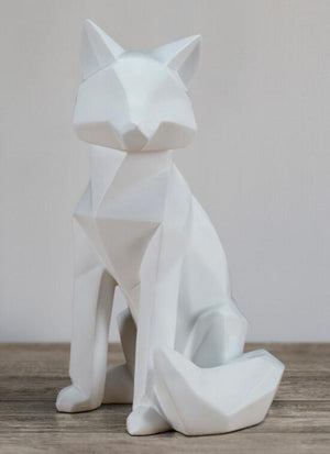 White Abstract Geometric Fox Resin Sculpture Statue Decor