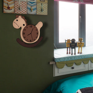 Cartoon Hobby Horse Shape Design Silent Movement Wall Clock For Children Kids Bedroom