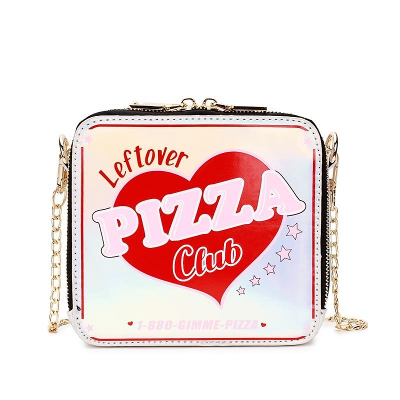 Cute Gimme Pizza Club Laser Leather Purse Shoulder Bag