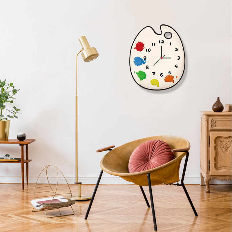 Cartoon Color Palette Shape Children Kids Bedroom Silent Movement Wall Clock