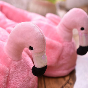 Cute Pink Flamingo Bird Indoor Soft Home Plush Slippers Shoes