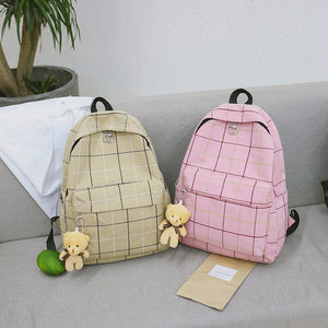 Lovely Small Plaid Canvas Backpack Student Bag for Teenage Girls