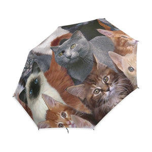 Lovely Cat Family Three Folding Portable Automatic Umbrella
