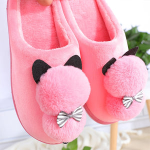 Cute Fluffy Fur Kitten Cat Women Warm Plush Slip On Soft Shoes