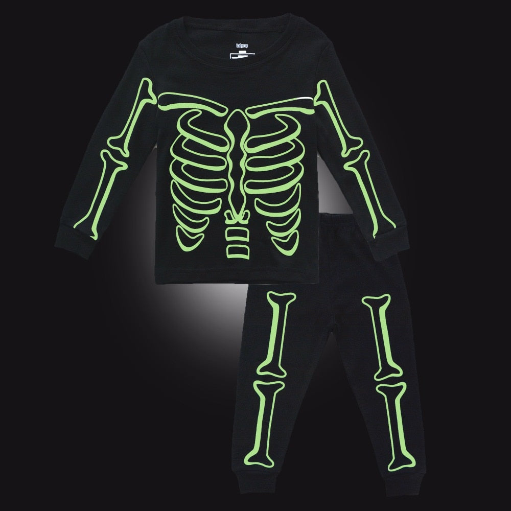 Luminous Glow in the Dark Skeleton Long Sleeve Cotton Shirt Pajamas Sets