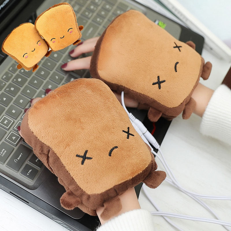 Cute Toast Shaped USB Heated Hand Warmers Gloves