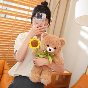 Cute Teddy Bear with Rose Sunflower 40cm Stuffed Plush Doll Xmas Birthday Gift