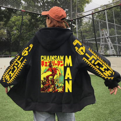 Anime Chainsaw Man Print Long Sleeve Zipper Hoodie Sweatshirt