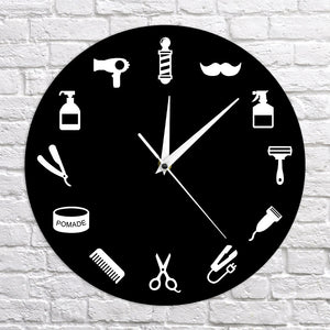 Hair Clippers Comb Razor Pomade Barber Wall Clock
