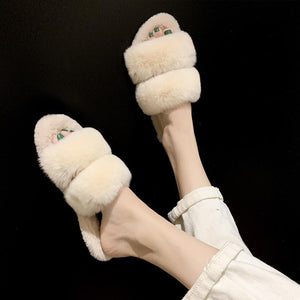 Furry Fur Women Warm Indoor Slippers Shoes