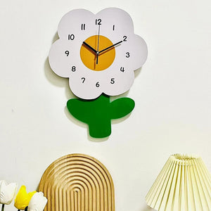 Cartoon White Flower Shape Minimal Children Room Wall Clock