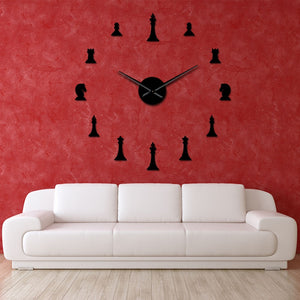 Chess Pieces Board Game Large Frameless DIY Wall Clock