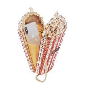 Luxury Crystal Popcorn Bucket Evening Party Purse Shoulder Bag Handbag