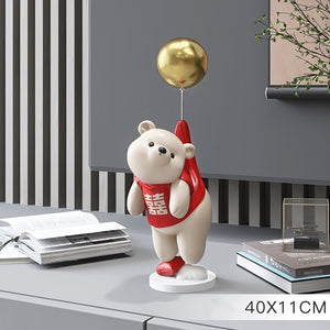 Cute Balloon Polar Bear Resin Statue Sculpture Office Desk Decor