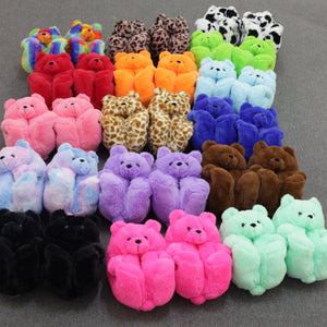 Cute Teddy Bear Furry Faux Fur Indoor Home Slippers Shoes