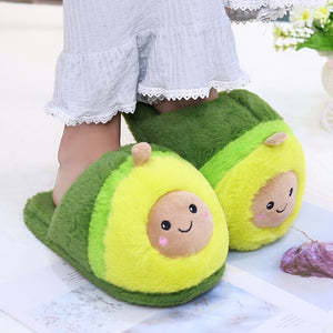 Cute Cartoon Avocado Indoor Soft Home Plush Slippers Shoes