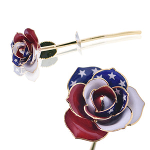 Rose Flower American USA Flag 24k Gold with Stand and Box Gifts