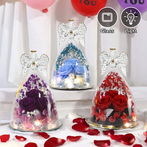 Little Guardian Angel Eternal Rose Flowers In Glass Dome Figurines Valentine Day Gift