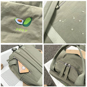 Minimal Fruit embroidery Japanese Text College Backpack School Bag