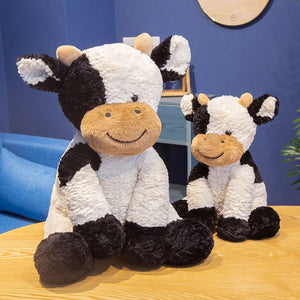 Lifelike Sitting Milk Cow Fur Plush Stuffed Doll Toys for Kid Gift