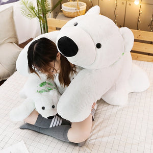 Cute Giant White Polar Bear Lying Plush Stuffed Long Pillow Doll