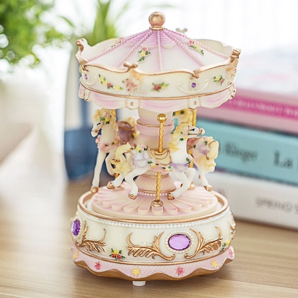 Resin Carousel Flashing LED Light Figurines Music Box