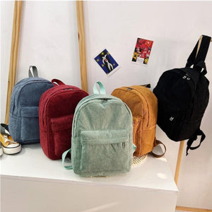 Retro Solid Color Corduroy Backpack Bookbag