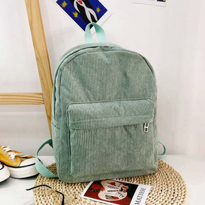 Retro Solid Color Corduroy Backpack Bookbag