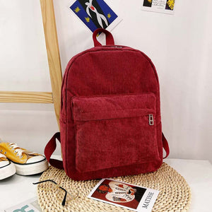 Retro Solid Color Corduroy Backpack Bookbag