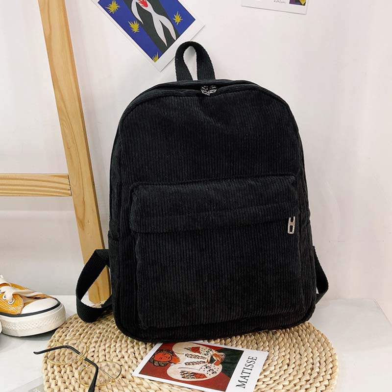 Retro Solid Color Corduroy Backpack Bookbag - MsHormony
