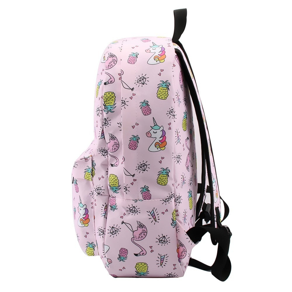 Pink Unicorn Flamingo DIamond Water Resistant Backpack School Bag