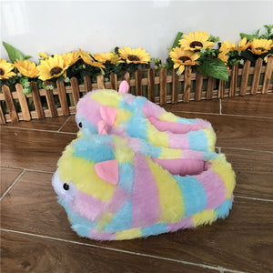 Cute Colorful Alpaca Cotton Fur Home Non Slip Slippers