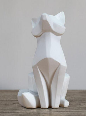 White Abstract Geometric Fox Resin Sculpture Statue Decor