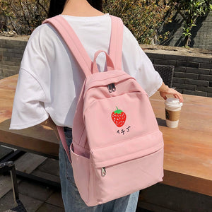 Cute Fruit Embroidery Waterproof Nylon Backpack School Bag for Girls