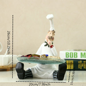 Resin Chef Holding Fruit Plate Figurine