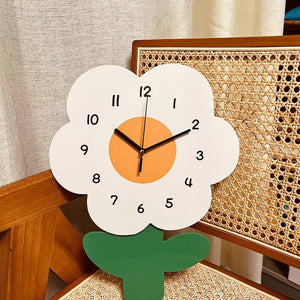 Cartoon White Flower Shape Minimal Children Room Wall Clock
